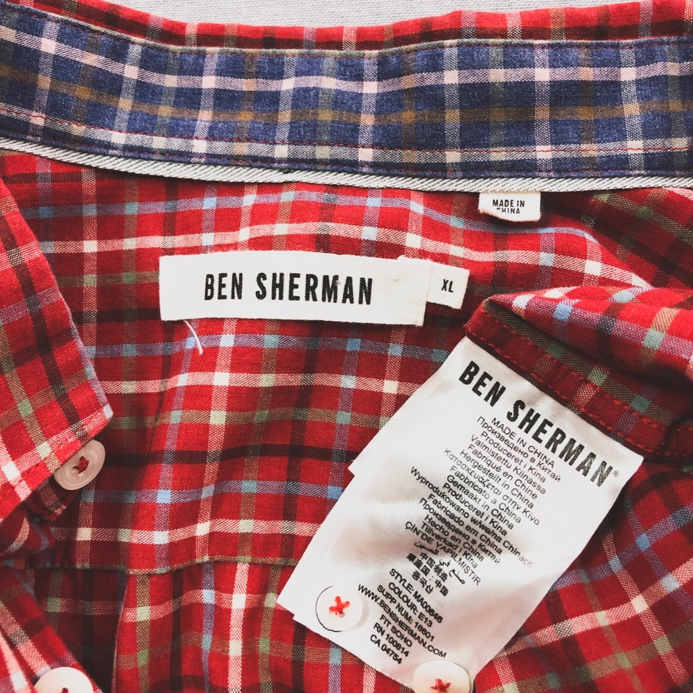 Ben Sherman Slim Fit Red Checked Plaid Shirt XL - Picture 5 of 7